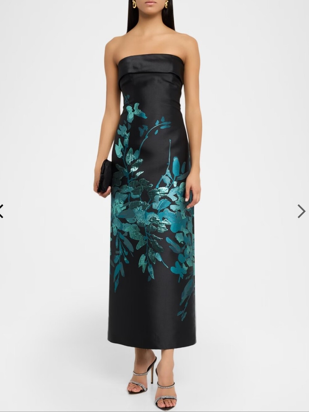 Nwt 8 $415 Aidan Mattox Strapless Floral Jacquard Column Gown Black & Aqua